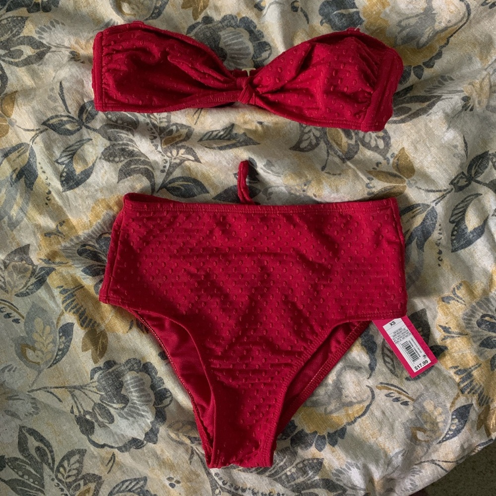 Red high waisted bikini set